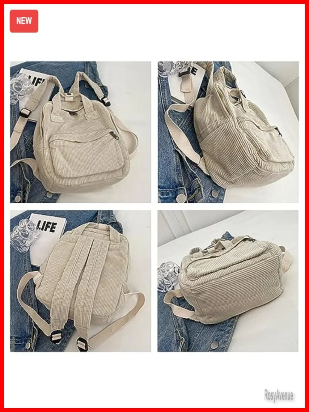 Small Corduroy Backpack Purse for Women - Vintage Mini Travel Daypack